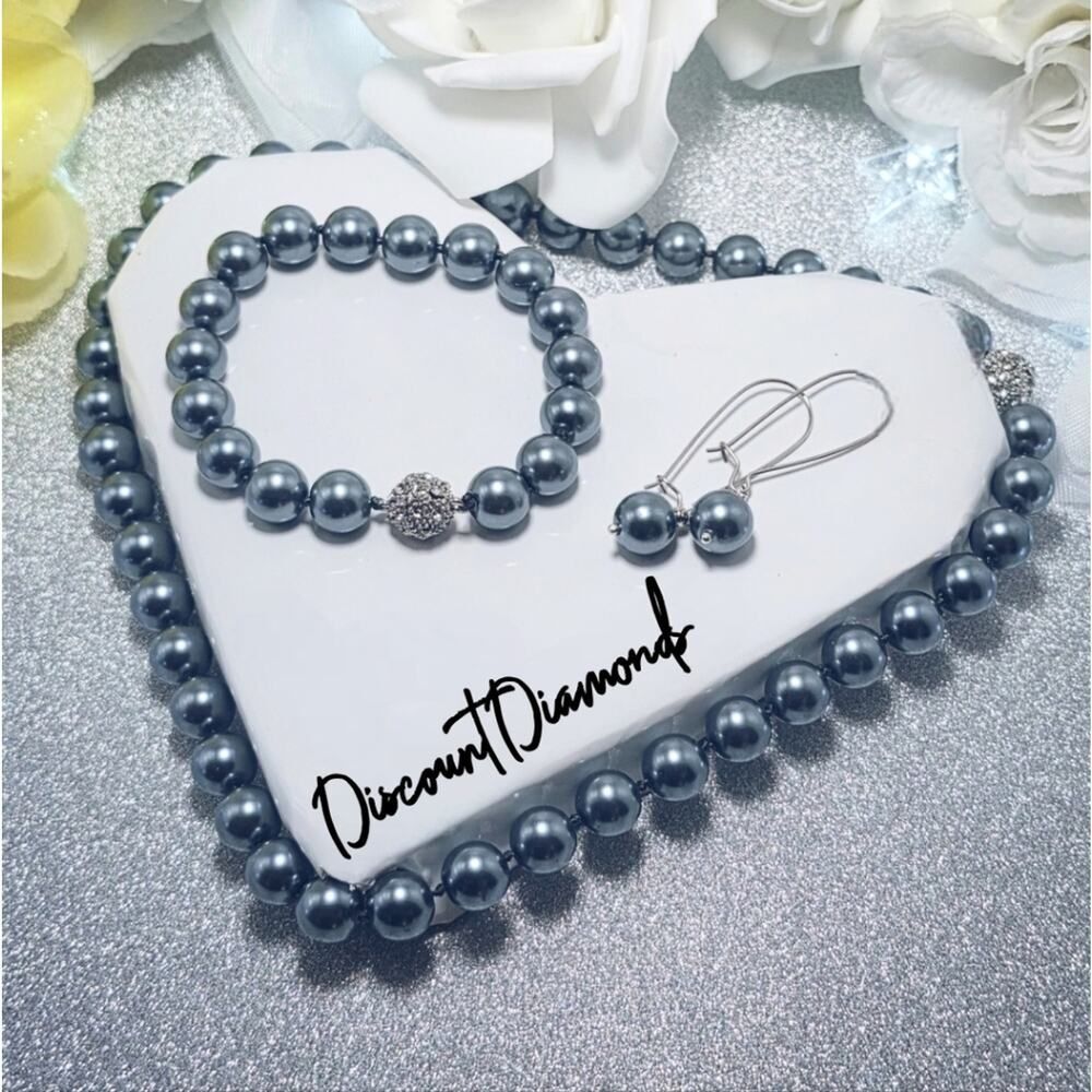 Dark Grey 10mm South Sea Shell Pearls  Earrings, Bracelet, & Necklace